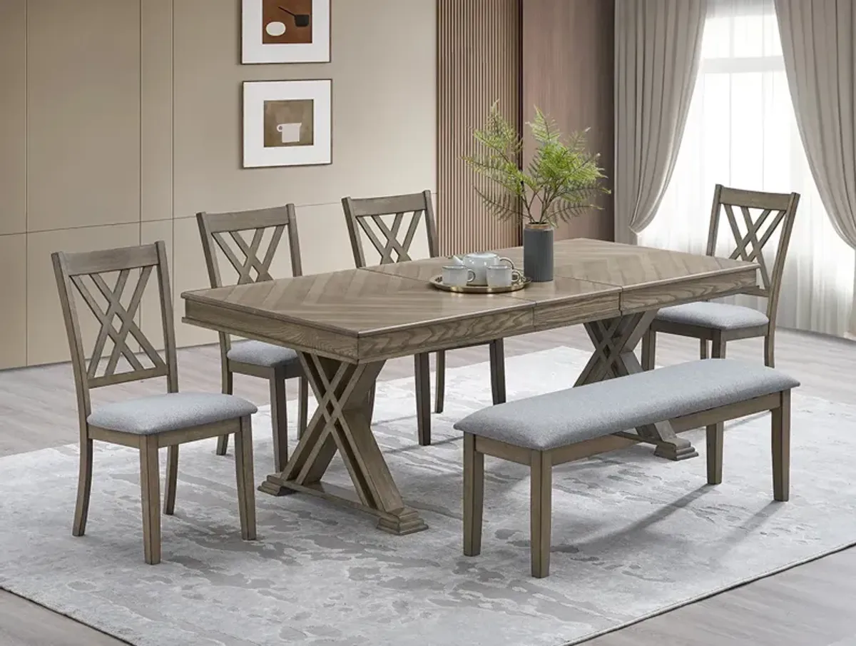 6-Piece Gray Trestle Dining Set with Bench