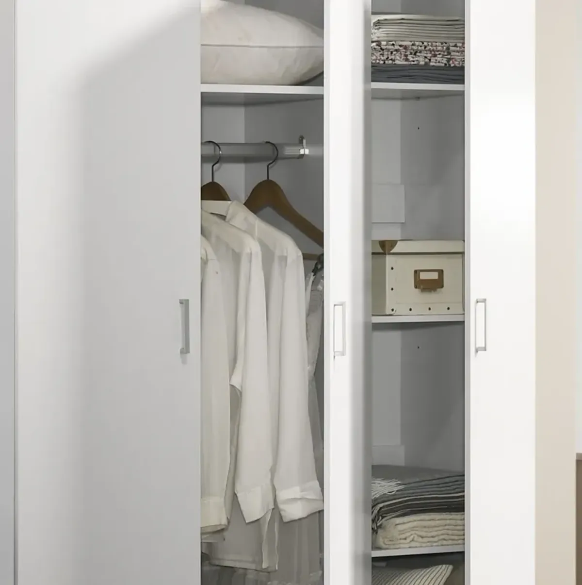 Declan - 3 - Door Wardrobe Cabinet Armoire With Storage Shelves And Hanging Rod - White