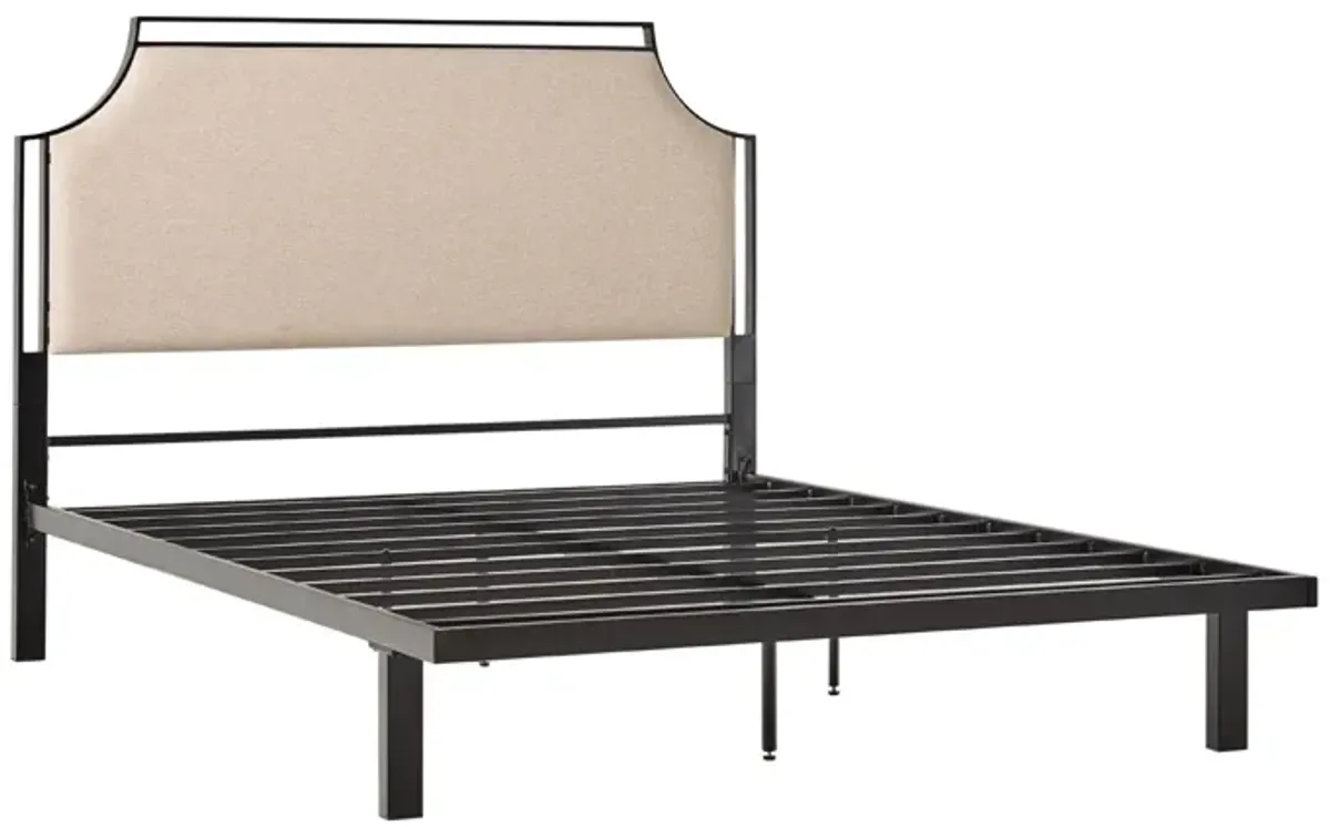 Queen Bed Frame Upholstered Metal - Tan