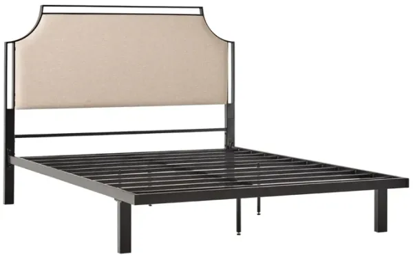 Queen Bed Frame Upholstered Metal - Tan