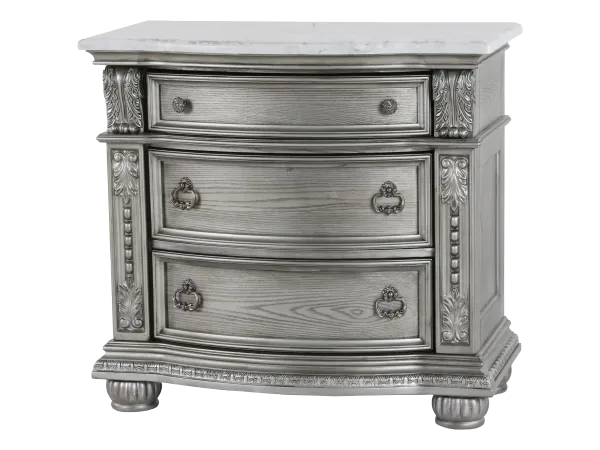 Cavalier Nightstand with Marble Top – Gray Finish