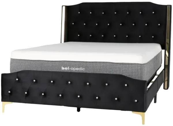 Black Velvet & Gold Tufted Panel Bed