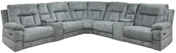 Contemporary Gray Power Reclining Sectional with Console Cup Holders, USB Ports & Wireless Charging