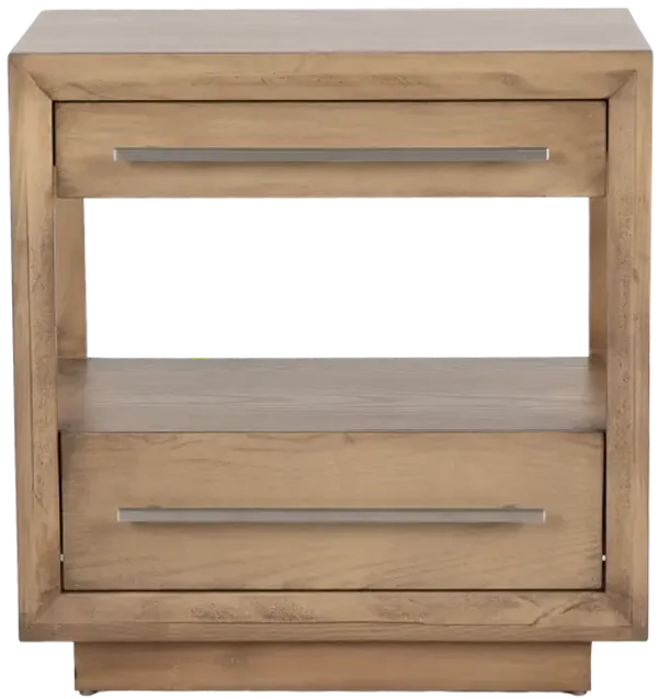 Durango Fondo Moka Modern 2-Drawer Nightstand with Open Shelf & Long Silver Pulls