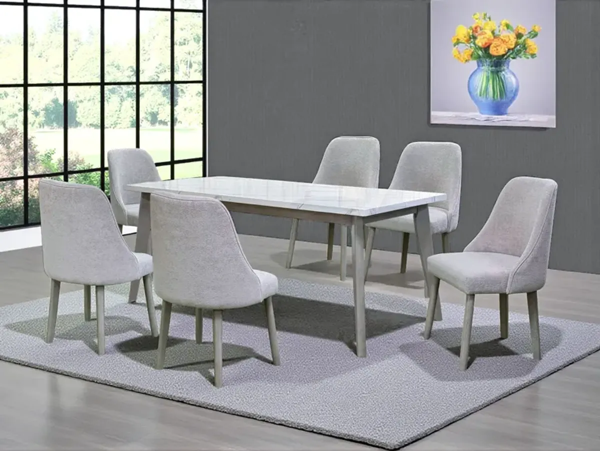 Modern 7-Piece Dining Set – White Waterproof Marble-Look Top