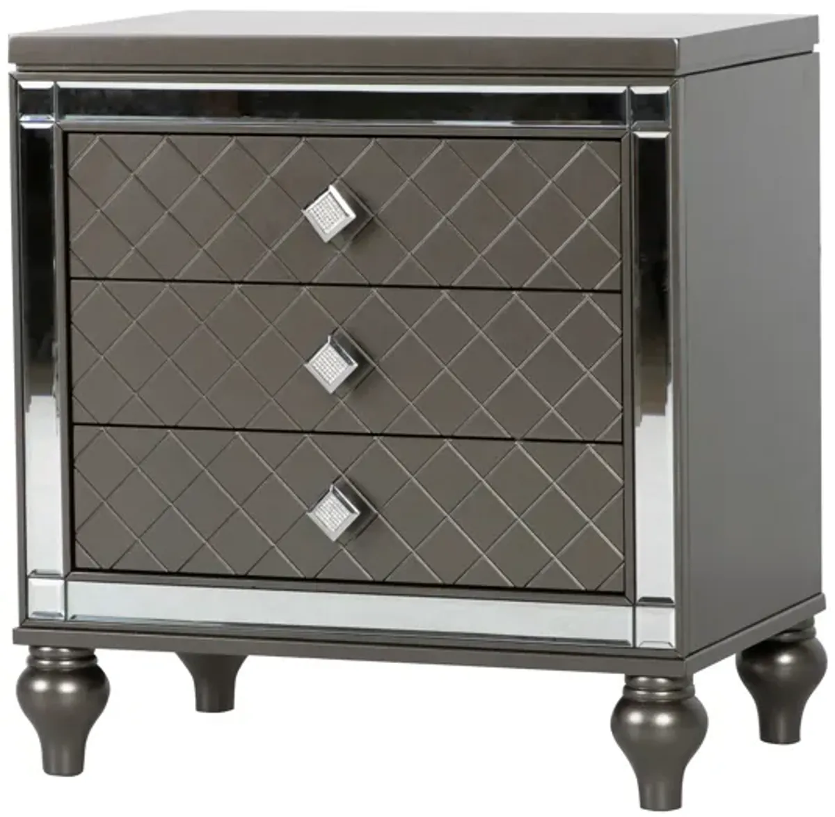 Glam Mirrored 3-Drawer Nightstand with Crystal Knobs