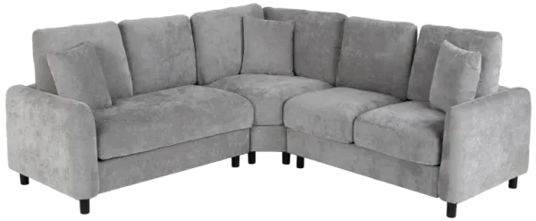 Modern Grey Chenille 3-Piece Corner L-Shaped Sectional Sofa