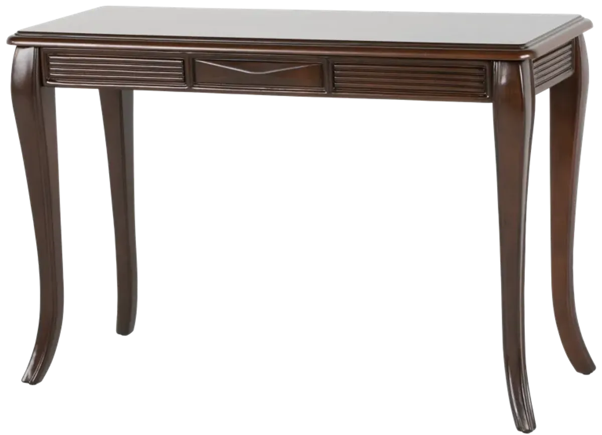Transitional Dark Brown Sofa Table with Framed Inlay-Style Top, Fluted Apron Details & Curved Legs