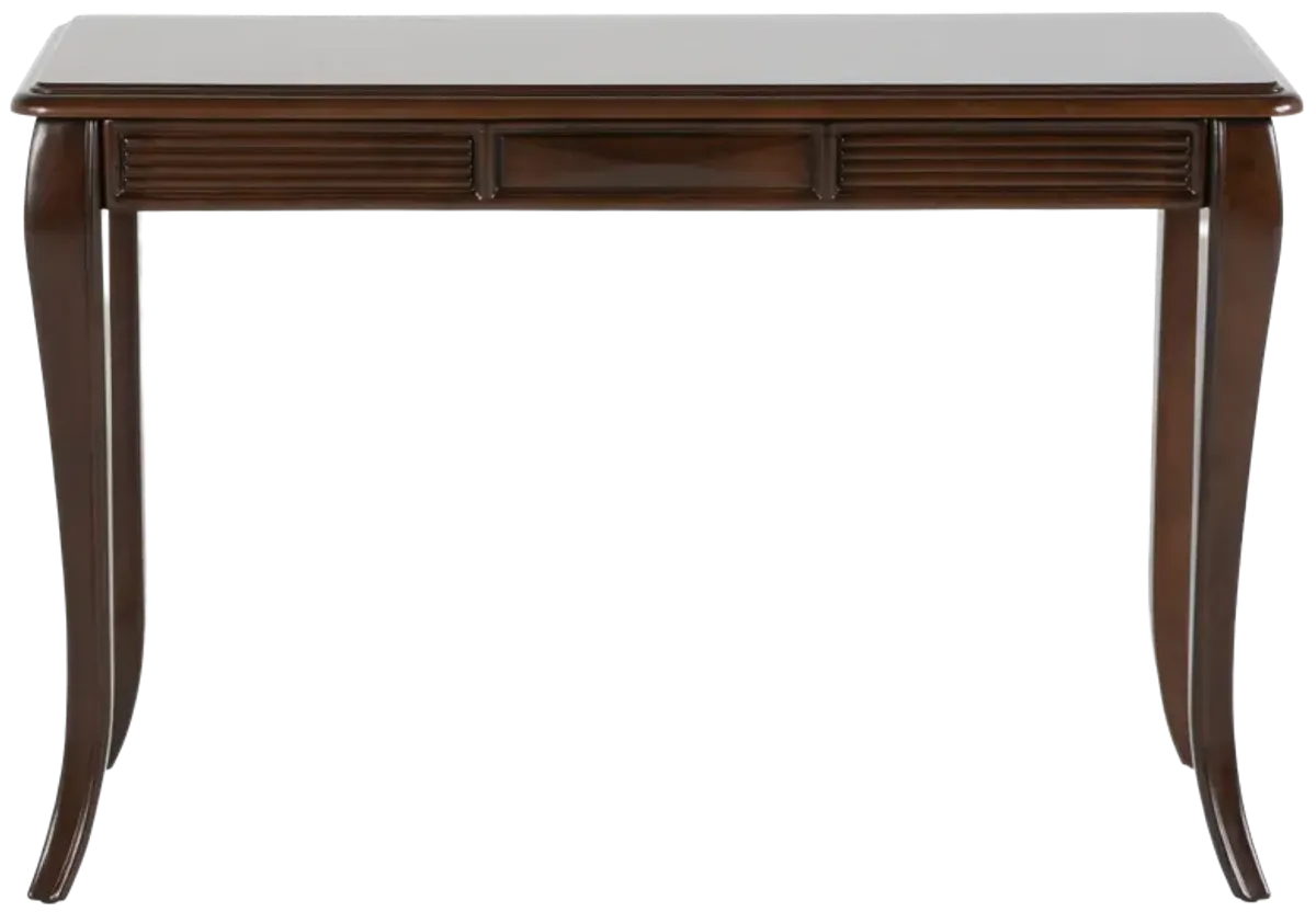 Transitional Dark Brown Sofa Table with Framed Inlay-Style Top, Fluted Apron Details & Curved Legs