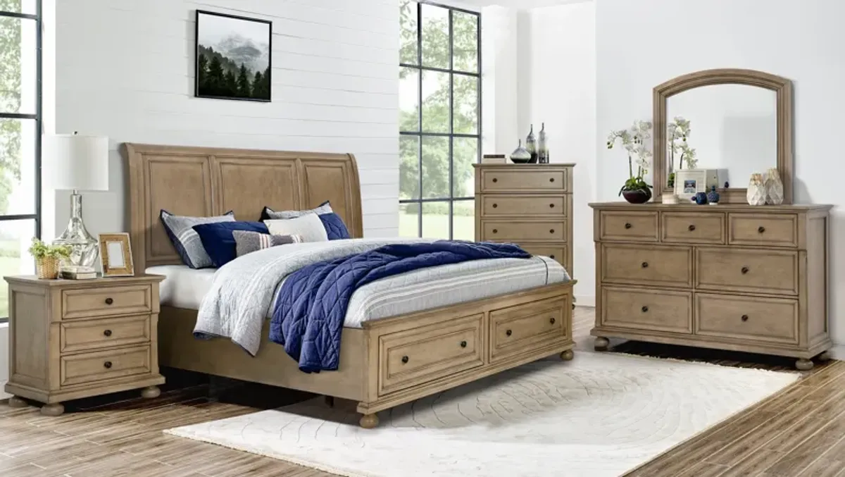 Vintage Oak Transitional Farmhouse Storage Panel Bedroom Set (King or Queen) w/ Storage Footboard