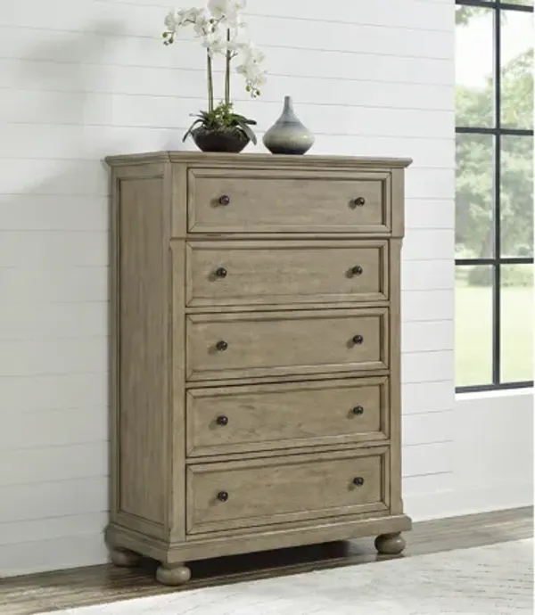 Vintage Oak Transitional Farmhouse Chest w/ Felt-Lined Top Drawer