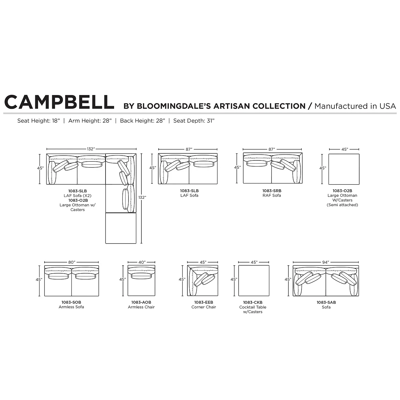 Bloomingdale's Artisan Collection Campbell 3-Piece Sectional 