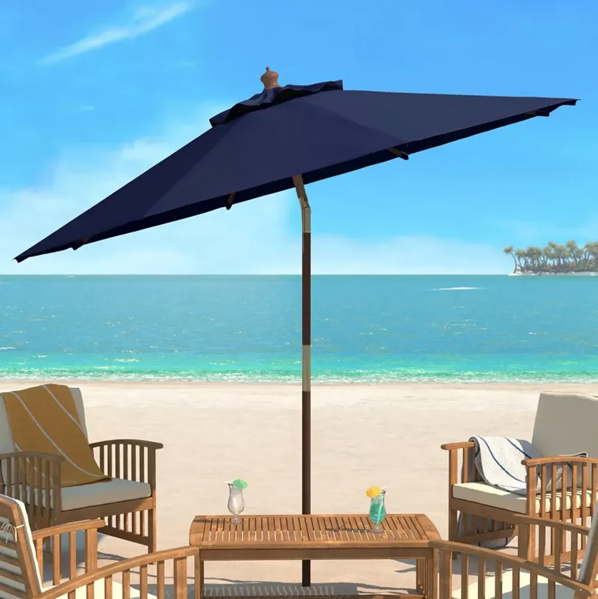 SAFAVIEH Bethany 9 Ft Wooden Umbrella