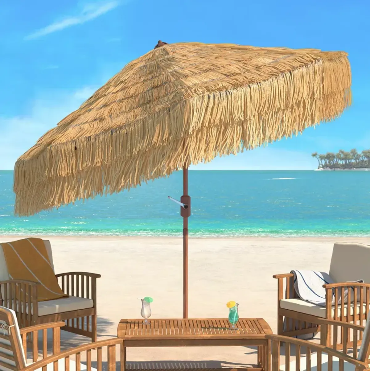 SAFAVIEH Tiki 9 Ft Crank Umbrella