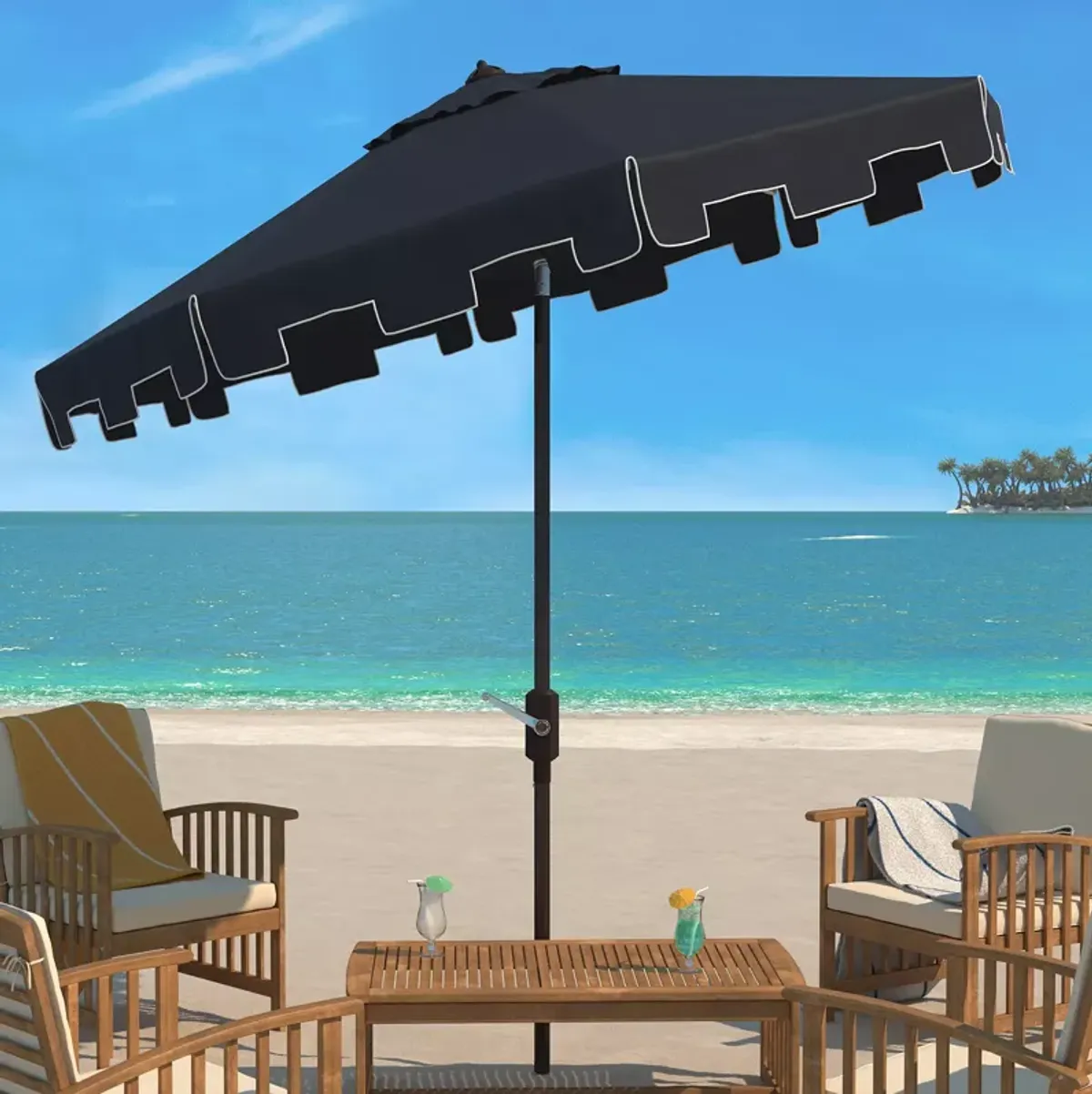 SAFAVIEH Zimmerman 11 Ft Crank Market Umbrella