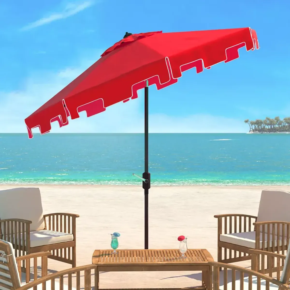 SAFAVIEH Zimmerman 9 Ft Crank Market Umbrella