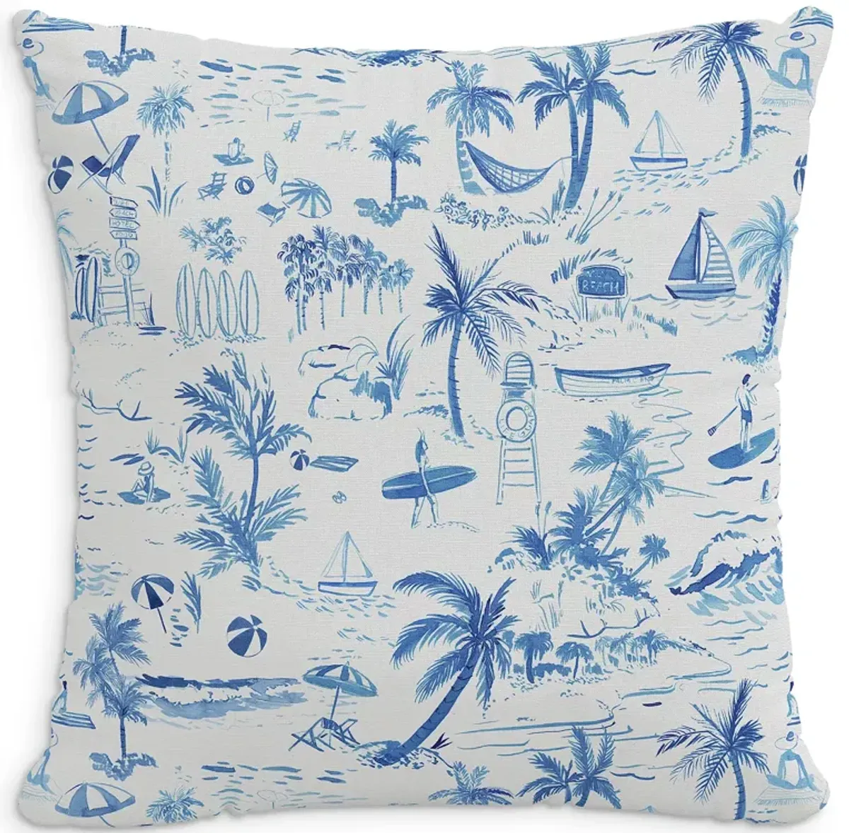 Cloth & Company The Beach Toile Linen Decorative Pillow with Feather Insert, 22" x 22"