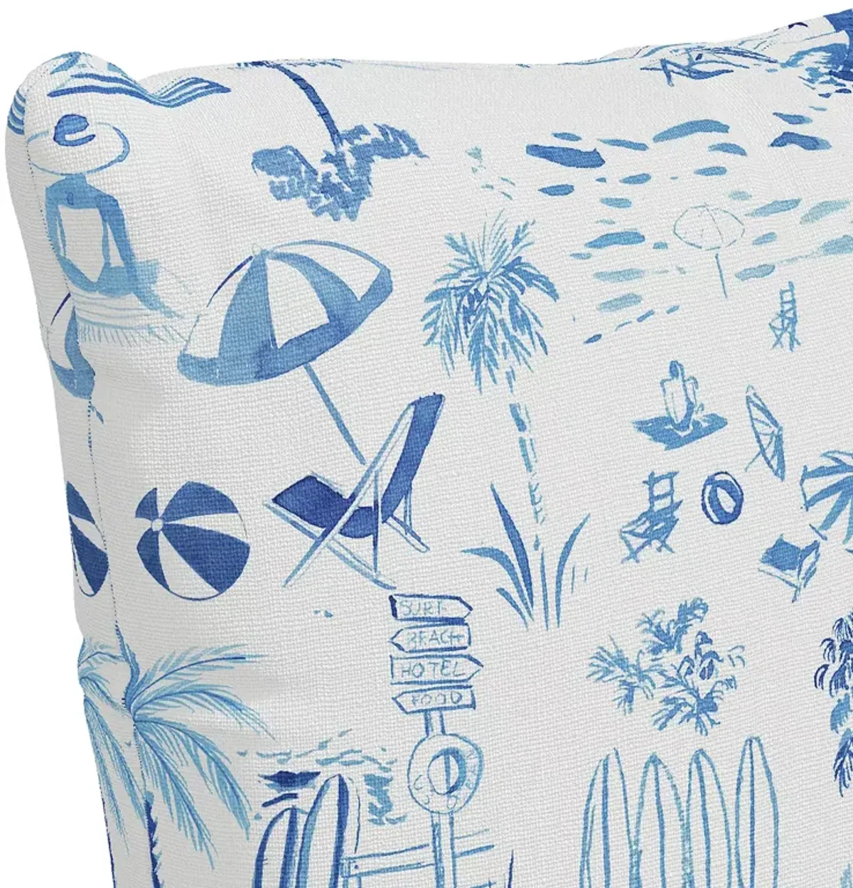 Cloth & Company The Beach Toile Linen Decorative Pillow with Feather Insert, 22" x 22"