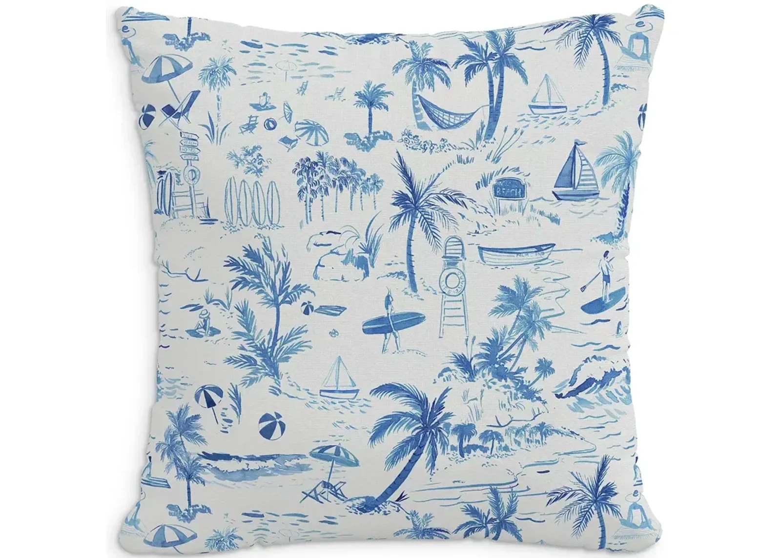 Cloth & Company The Beach Toile Linen Decorative Pillow with Feather Insert, 22" x 22"