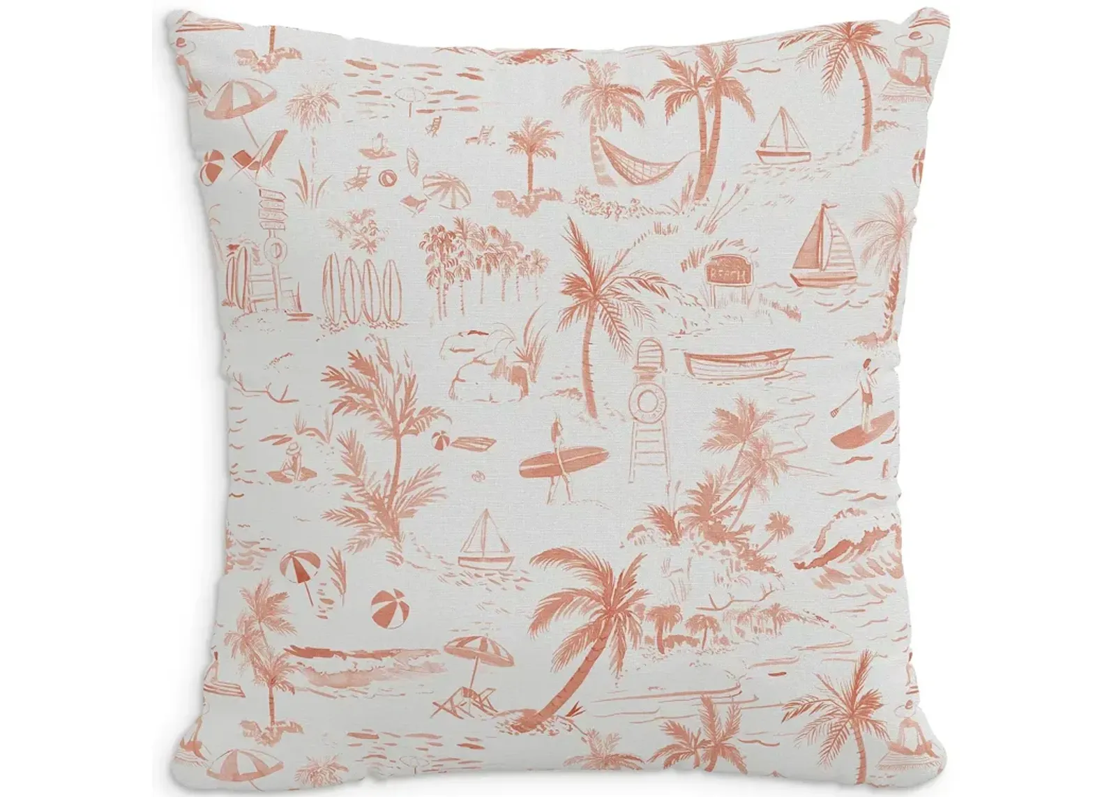 Cloth & Company The Beach Toile Linen Decorative Pillow with Feather Insert, 22" x 22"