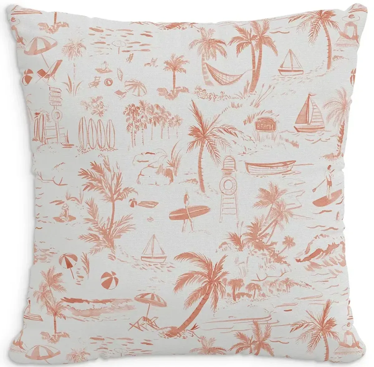 Cloth & Company The Beach Toile Linen Decorative Pillow with Feather Insert, 22" x 22"