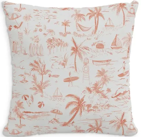 Cloth & Company The Beach Toile Linen Decorative Pillow with Feather Insert, 22" x 22"