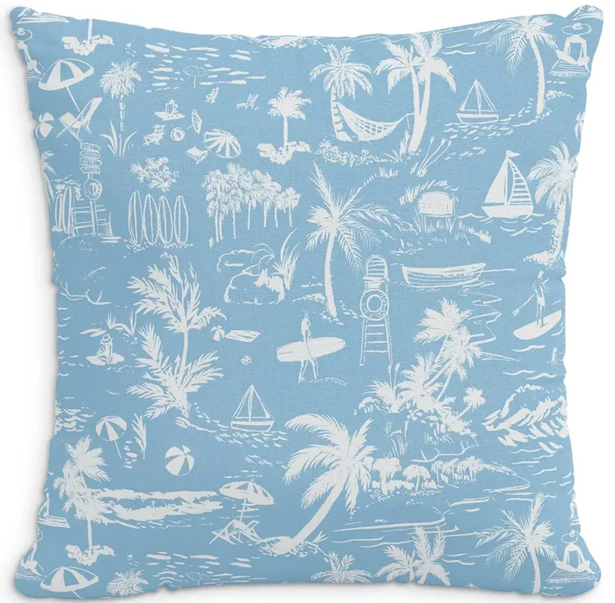 Cloth & Company The Beach Toile Linen Decorative Pillow with Feather Insert, 22" x 22"