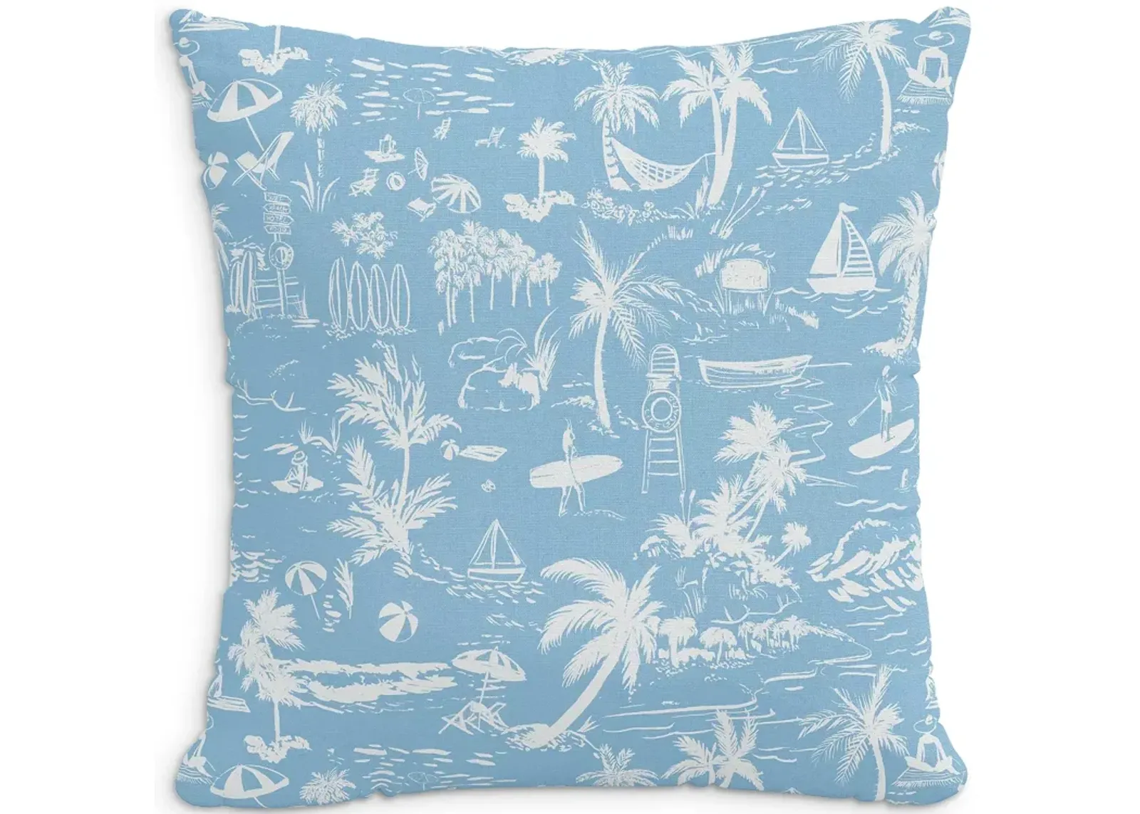 Cloth & Company The Beach Toile Linen Decorative Pillow with Feather Insert, 22" x 22"