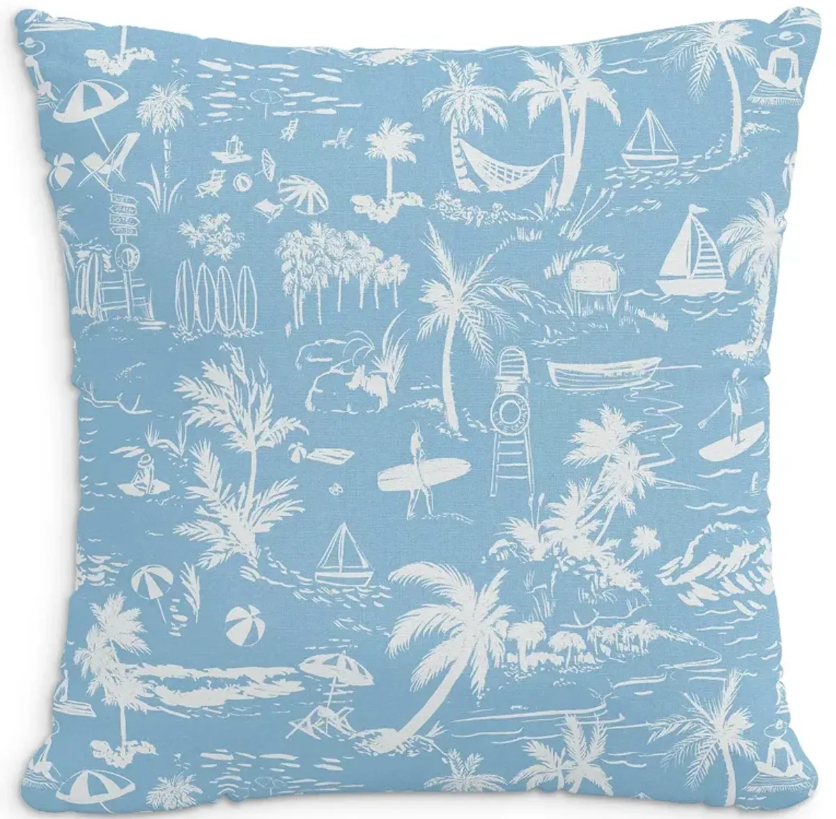 Cloth & Company The Beach Toile Linen Decorative Pillow with Feather Insert, 22" x 22"