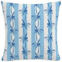 Cloth & Company The Cabana Stripe Palms Outdoor Pillow in Blue, 18" x 18"
