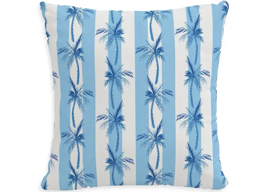 Cloth & Company The Cabana Stripe Palms Outdoor Pillow in Blue, 18" x 18"