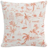Cloth & Company The Beach Toile Outdoor Pillow in Coral, 20" x 20"