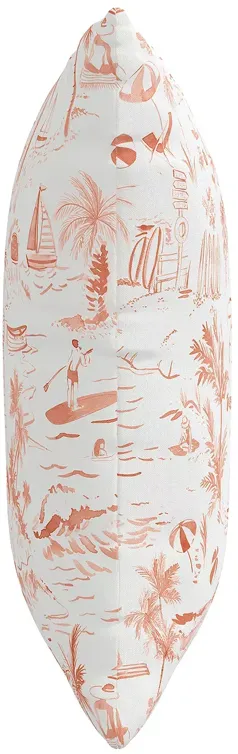 Cloth & Company The Beach Toile Outdoor Pillow in Coral, 20" x 20"