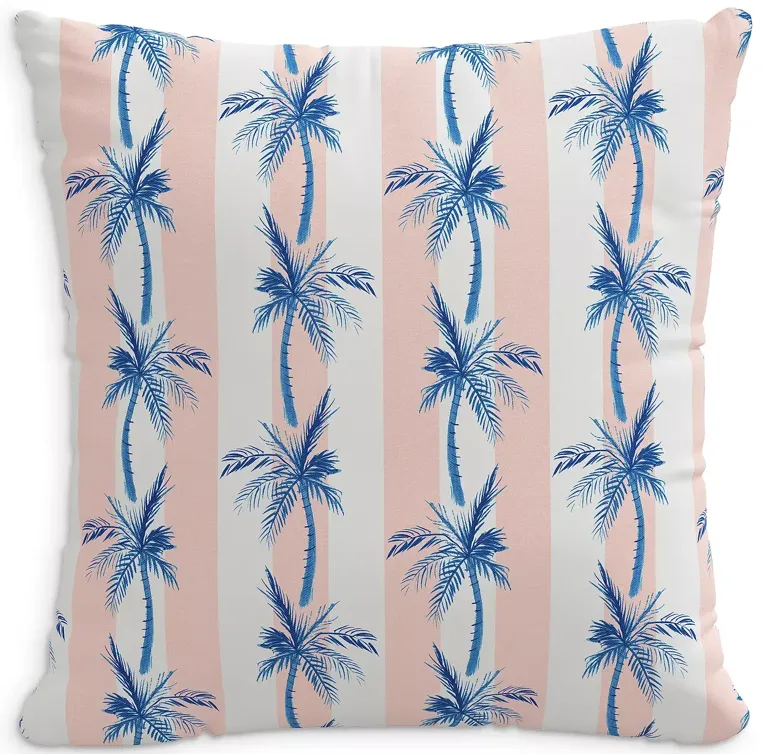 Cloth & Company The Cabana Stripe Palms Outdoor Pillow in Blue, 20" x 20"