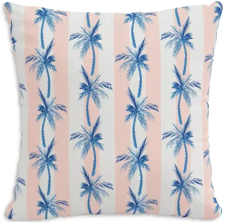 Cloth & Company The Cabana Stripe Palms Outdoor Pillow in Blue, 22" x 22"