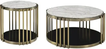 FURNITURE OF AMERICA Athens Black and Glossy White 2 Piece Coffee Table Set