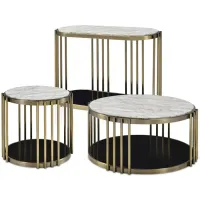 FURNITURE OF AMERICA Athens Black and Glossy White 3 Piece Coffee Table Set