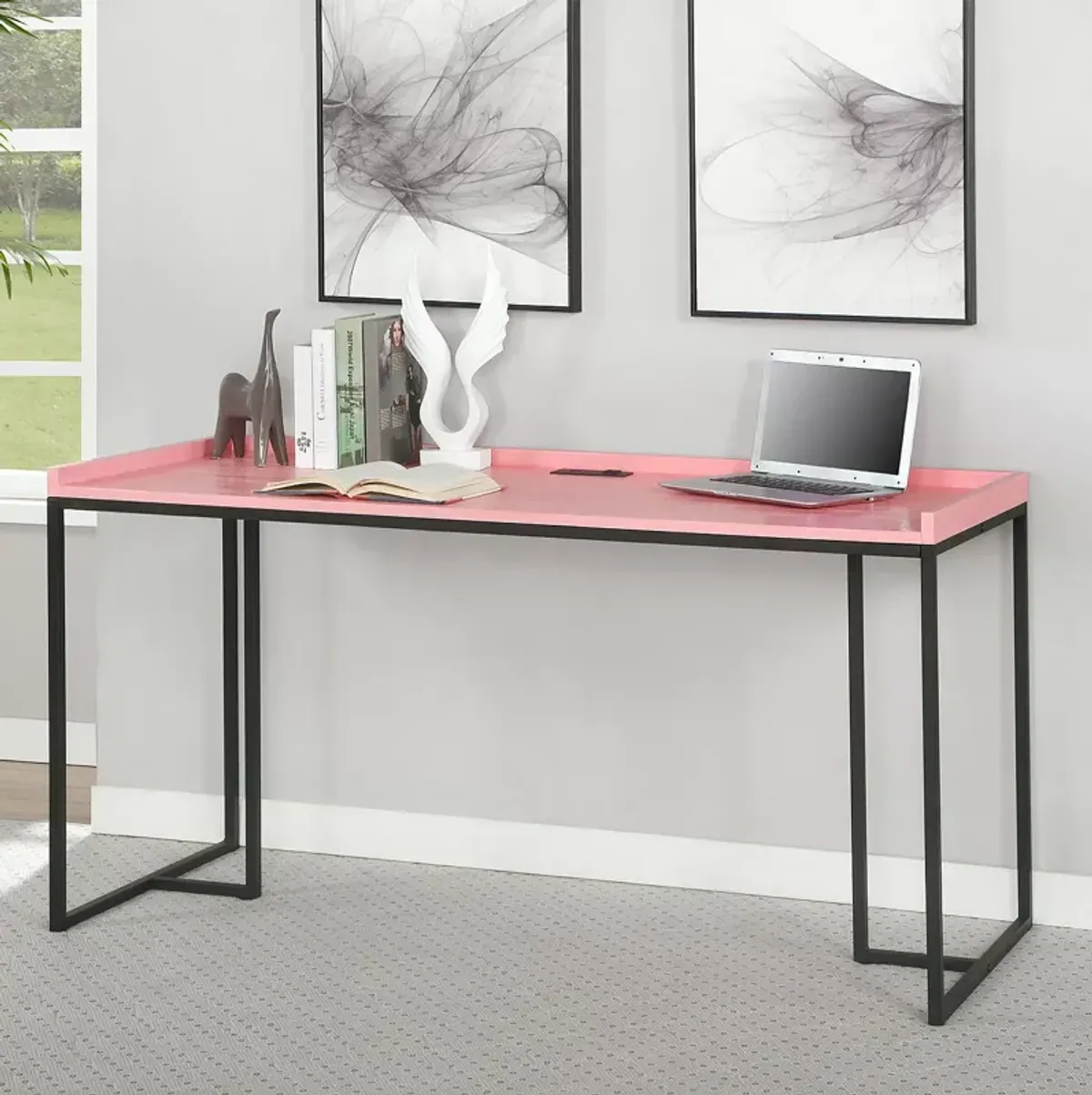 Furniture of America Hinsdale Pink Computer Desk with USB Ports