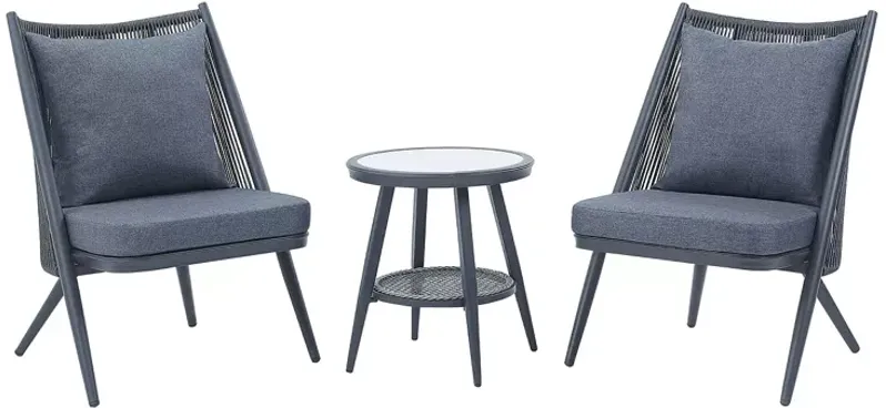 FURNITURE OF AMERICA Wolcott Gray 3-Piece Patio Chair & Slate Top Table Set