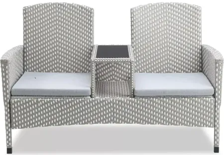 FURNITURE OF AMERICA Outdoor Loveseat with Built-In Glass End Table