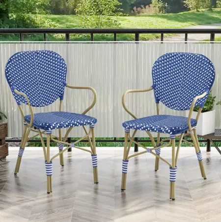 FURNITURE OF AMERICA Milan Blue and White Patio Dining Chairs, Set of 2