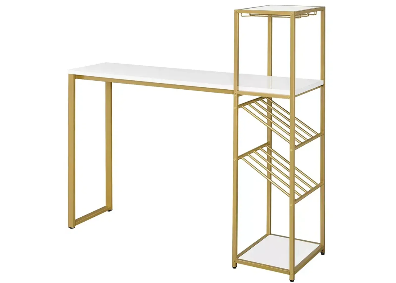 FURNITURE OF AMERICA Danby High Gloss White and Gold-Tone Bar Table