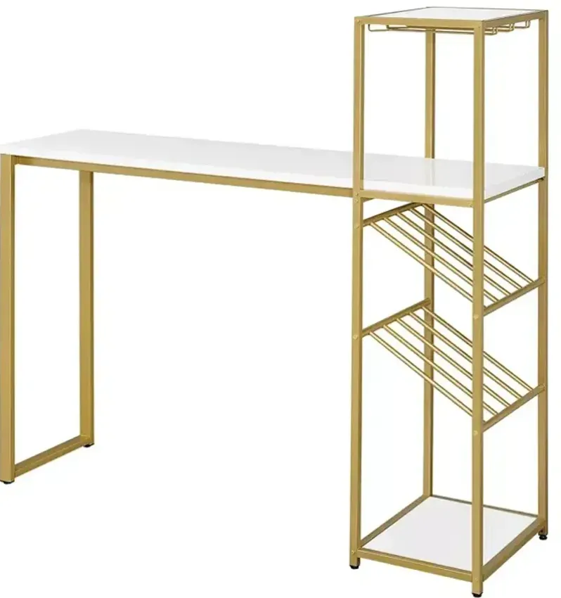 FURNITURE OF AMERICA Danby High Gloss White and Gold-Tone Bar Table