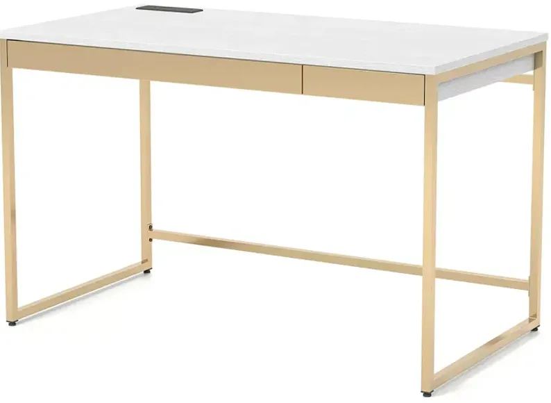 FURNITURE OF AMERICA Gallway White Writing Desk with USB Ports