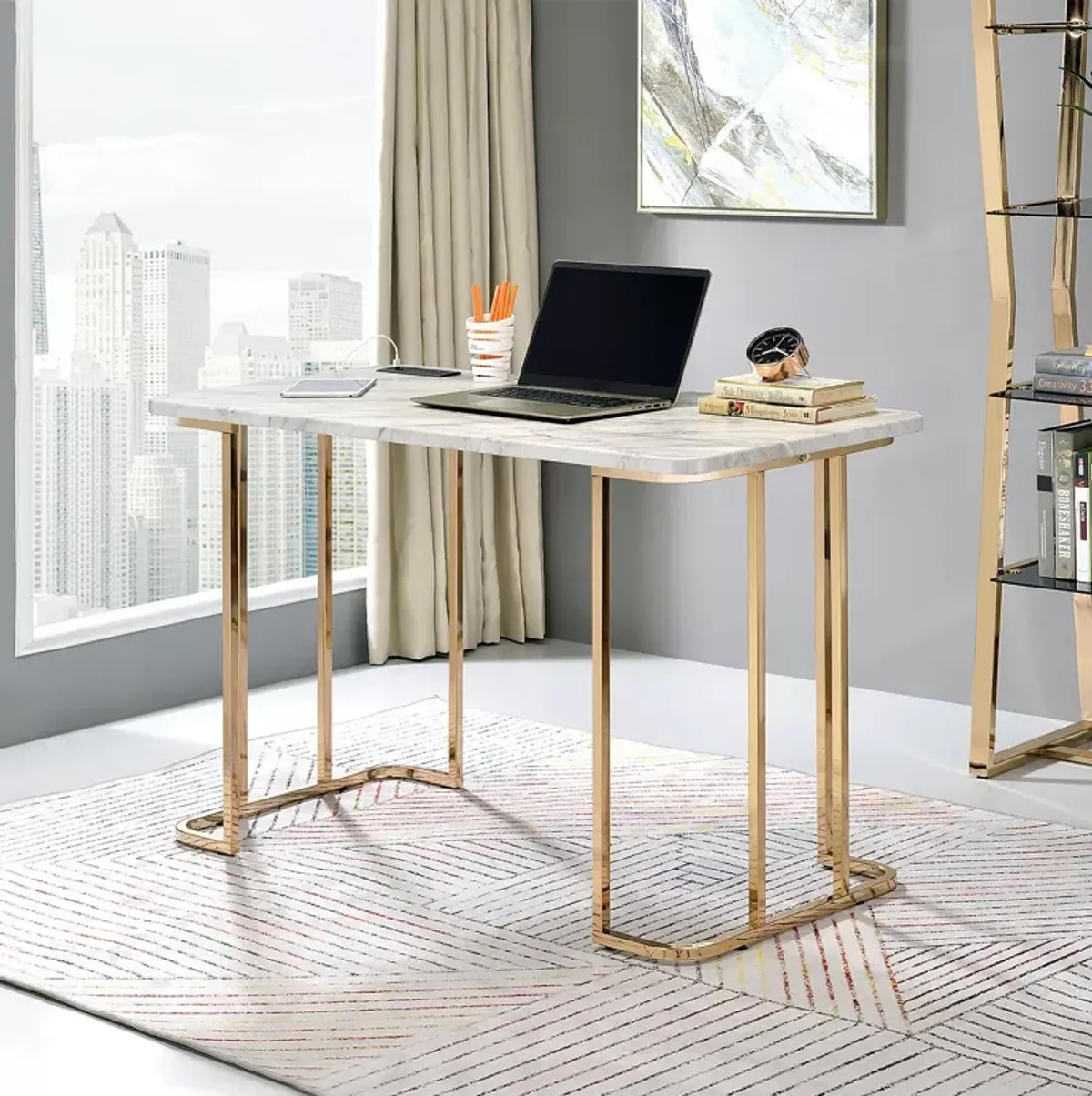 FURNITURE OF AMERICA Yates Writing Desk with USB Ports