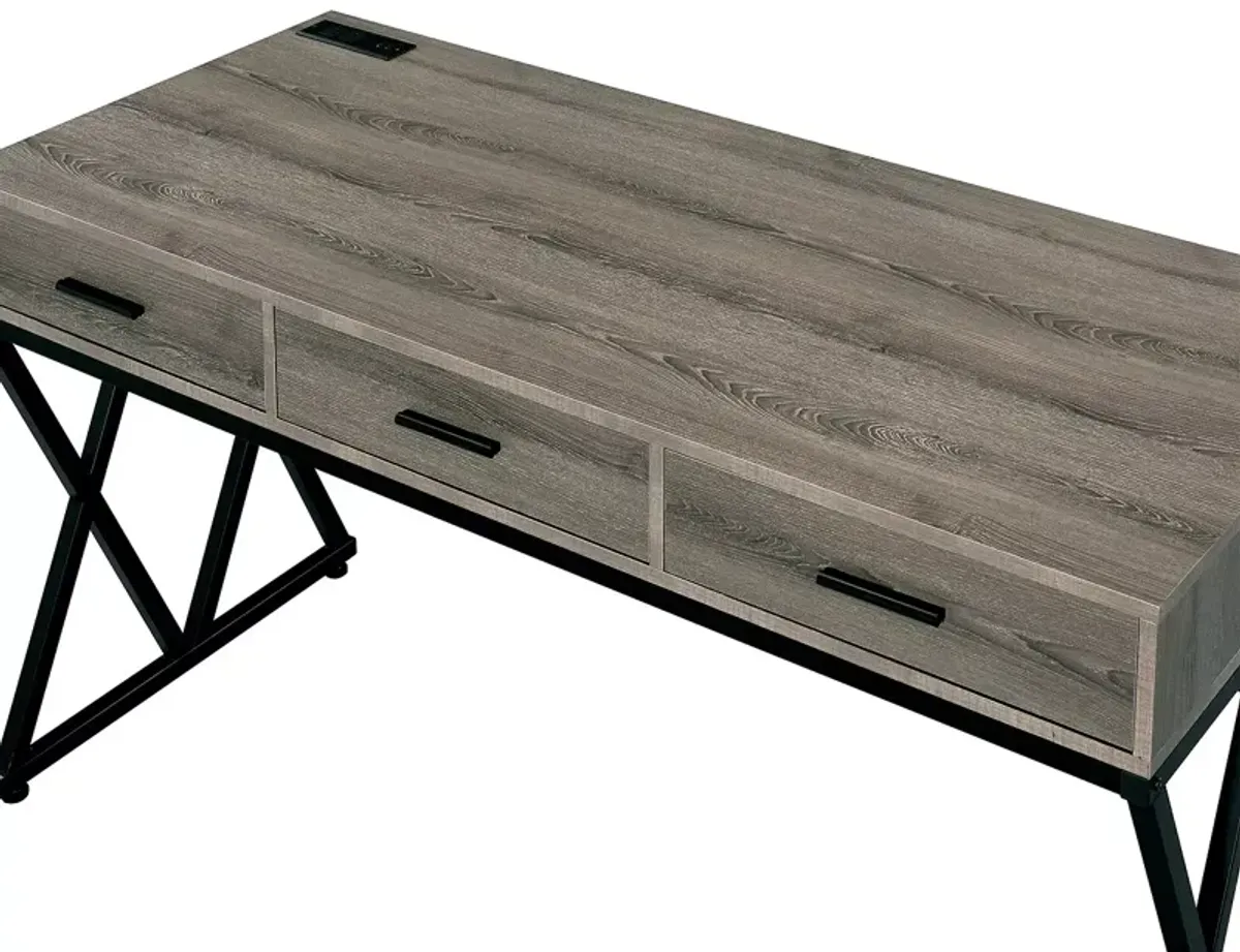 FURNITURE OF AMERICA Rose Gray and Sand Black Writing Desk with USB Ports