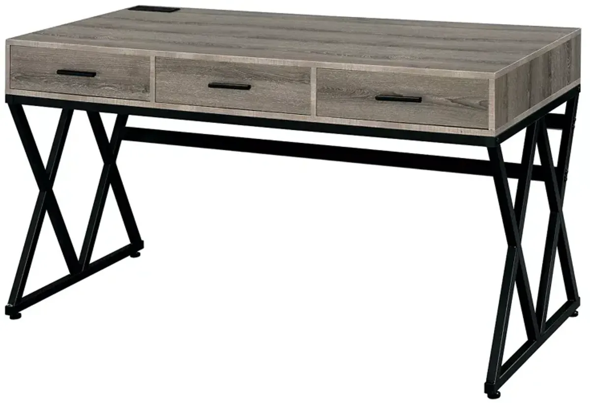 FURNITURE OF AMERICA Rose Gray and Sand Black Writing Desk with USB Ports