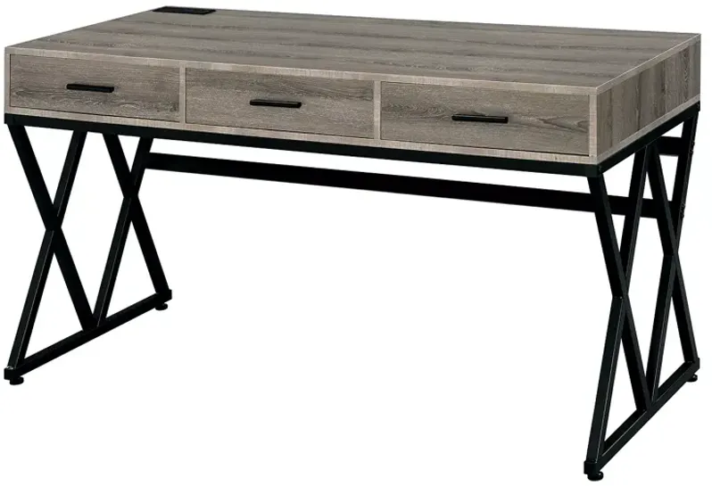 FURNITURE OF AMERICA Rose Gray and Sand Black Writing Desk with USB Ports