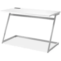 FURNITURE OF AMERICA Torrey White and Chrome Writing Desk with USB Ports