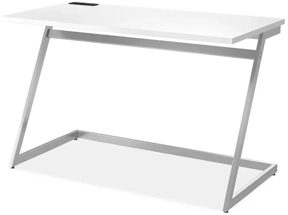 FURNITURE OF AMERICA Torrey White and Chrome Writing Desk with USB Ports